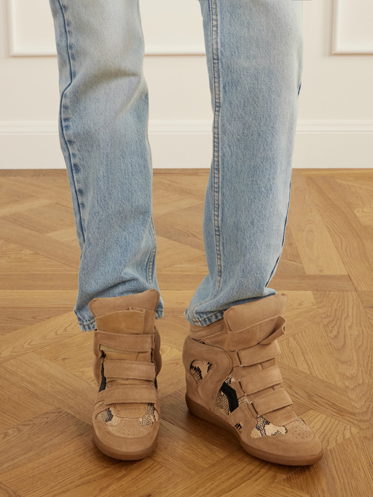 Bekett Suede-Trimmed Snake-Effect Leather Wedge Sneakers
