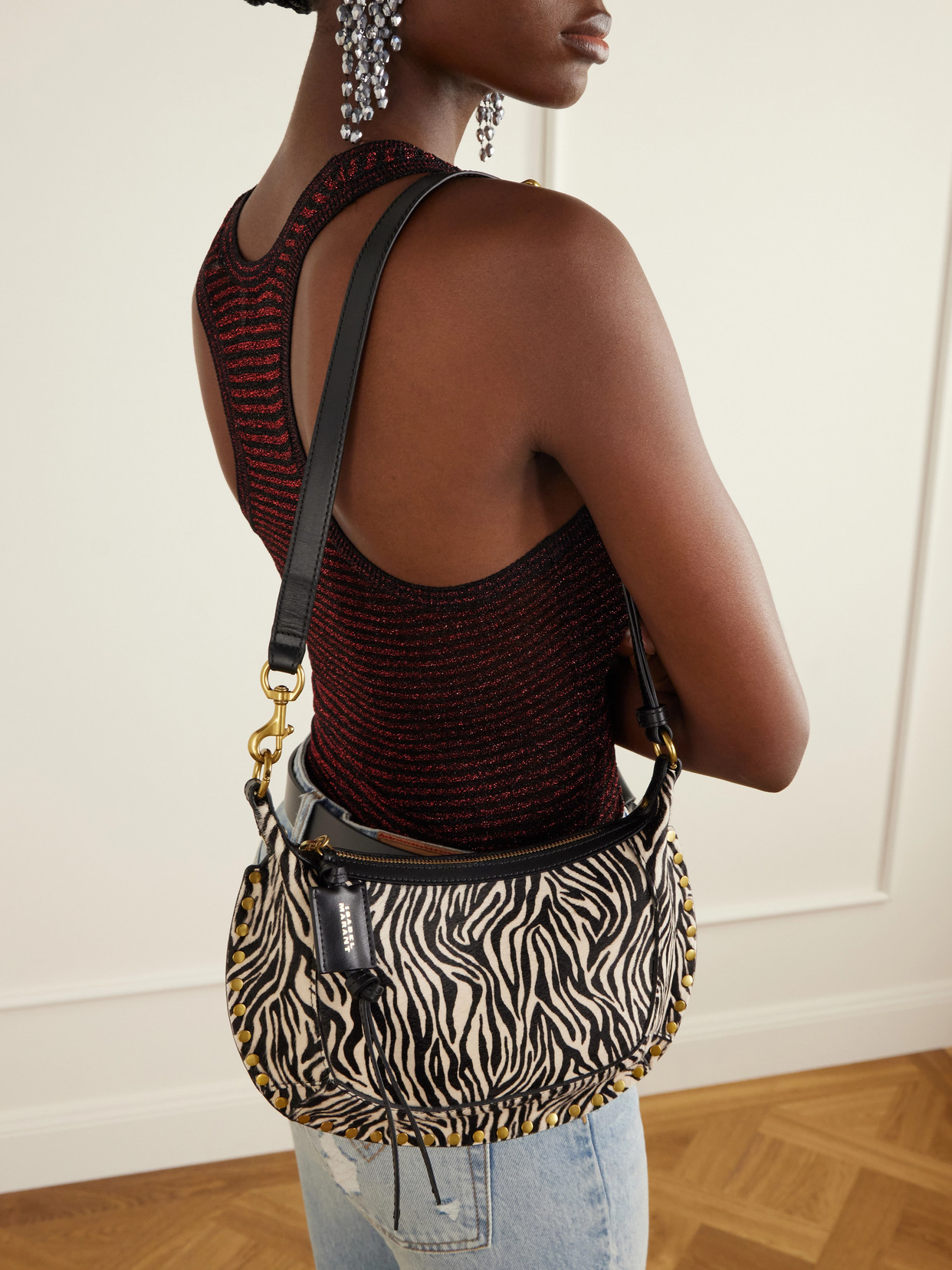 Oskan Moon Zebra-Print Leather-Trimmed Calf-Hair Shoulder Bag