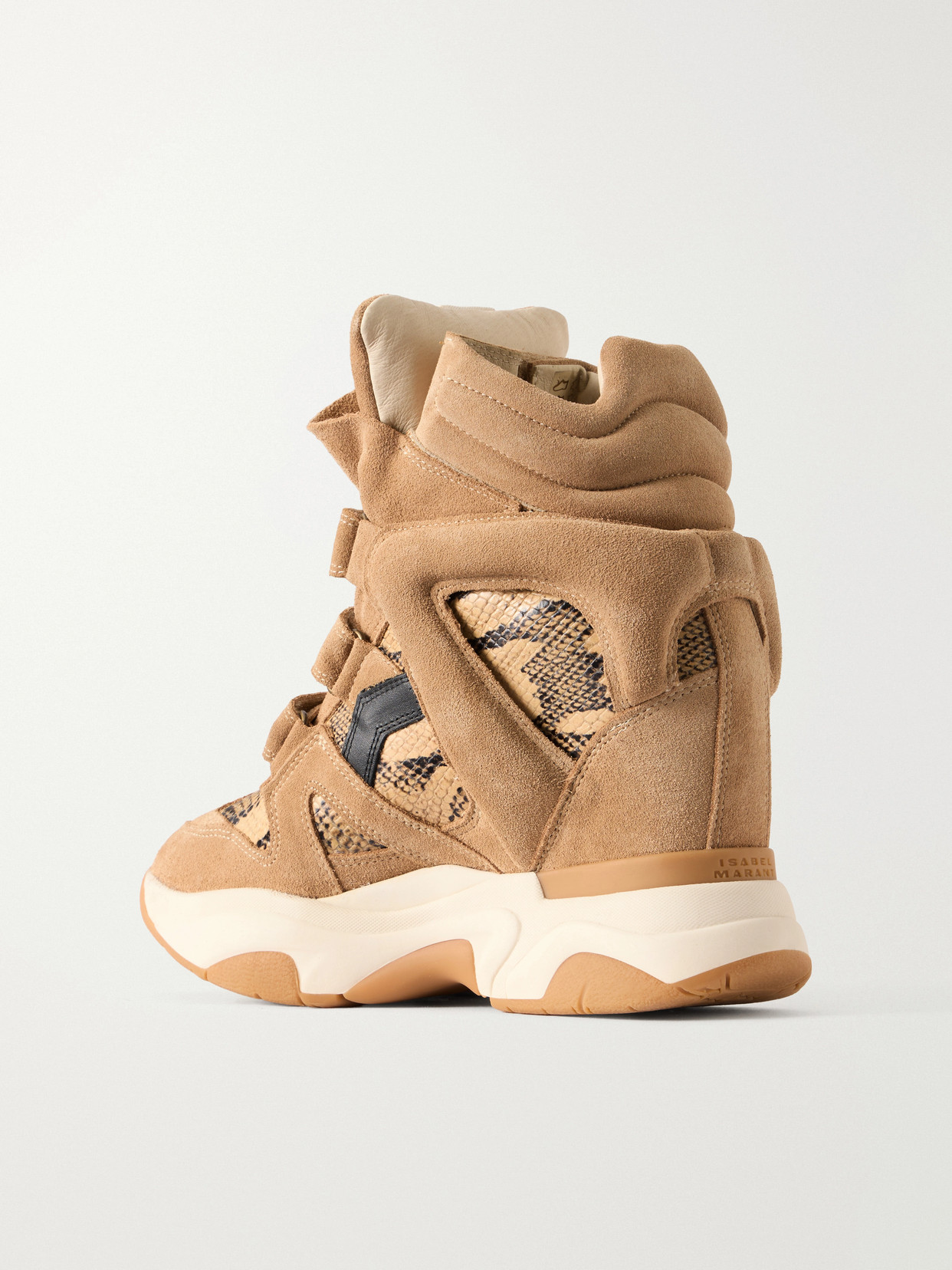 Balskee Snake-Effect Leather And Suede High-Top Wedge Sneakers