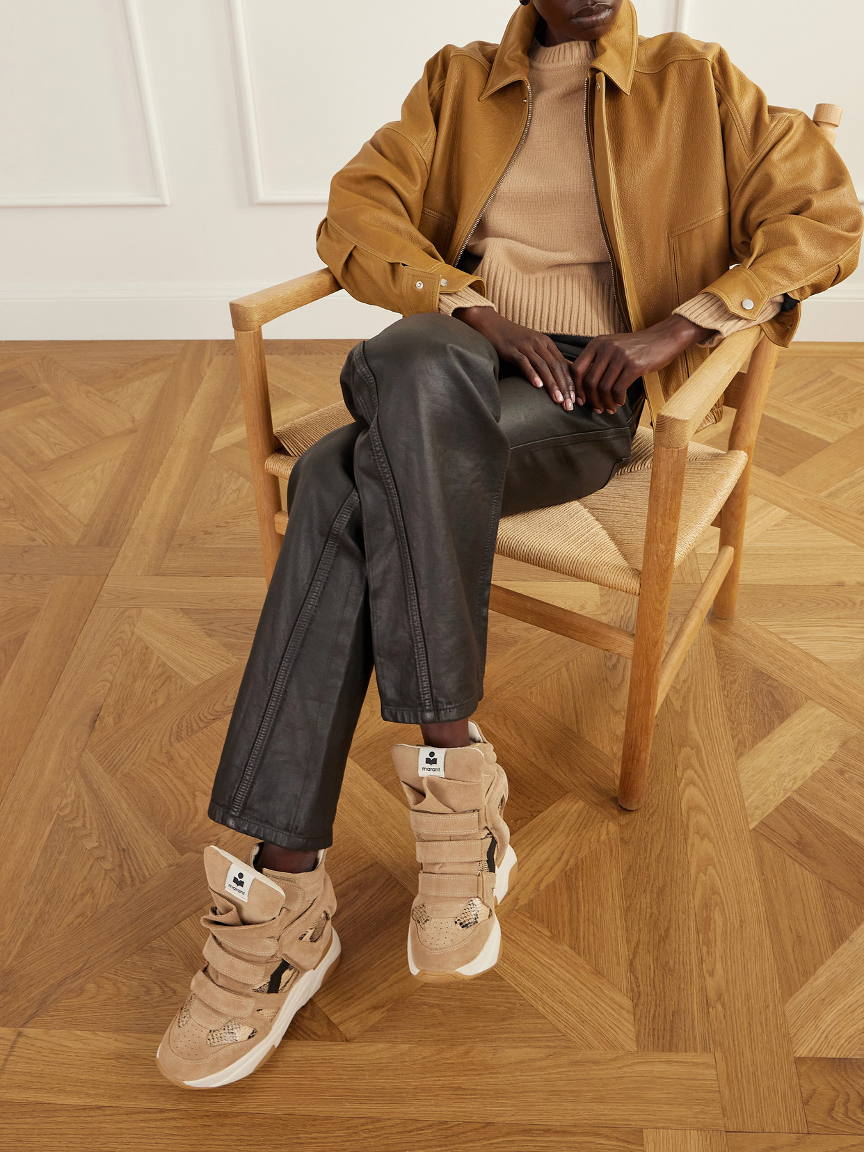 Balskee Snake-Effect Leather And Suede High-Top Wedge Sneakers