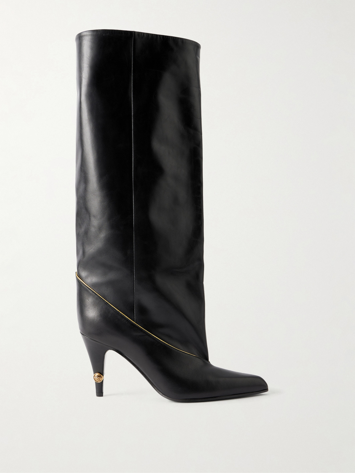 Versace Gianni 90 Calf Leather Knee Boots In Black