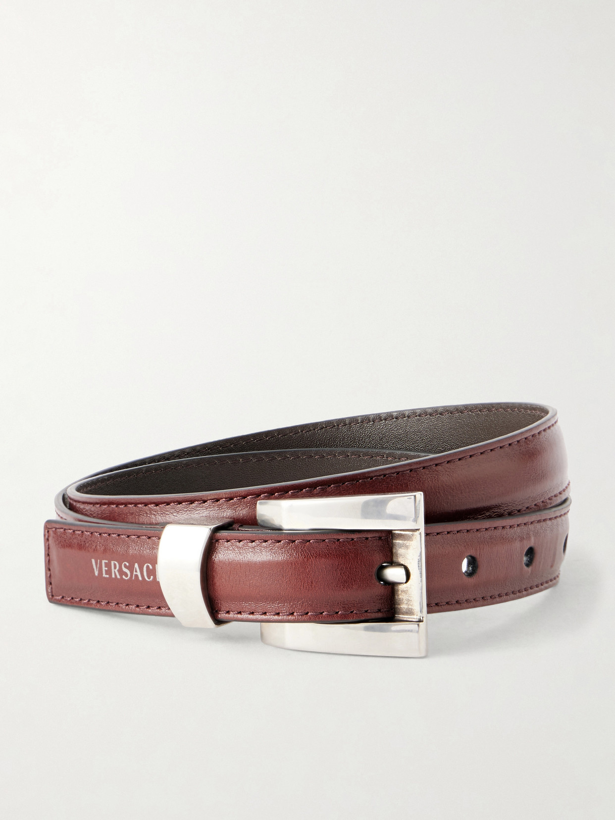 Versace Calf Leather Belt In Burgundy