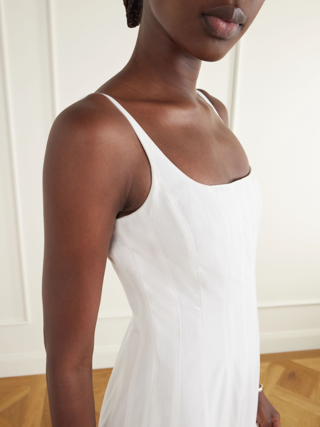 JACQUEMUS 플리츠 코튼 팝린 맥시 드레스