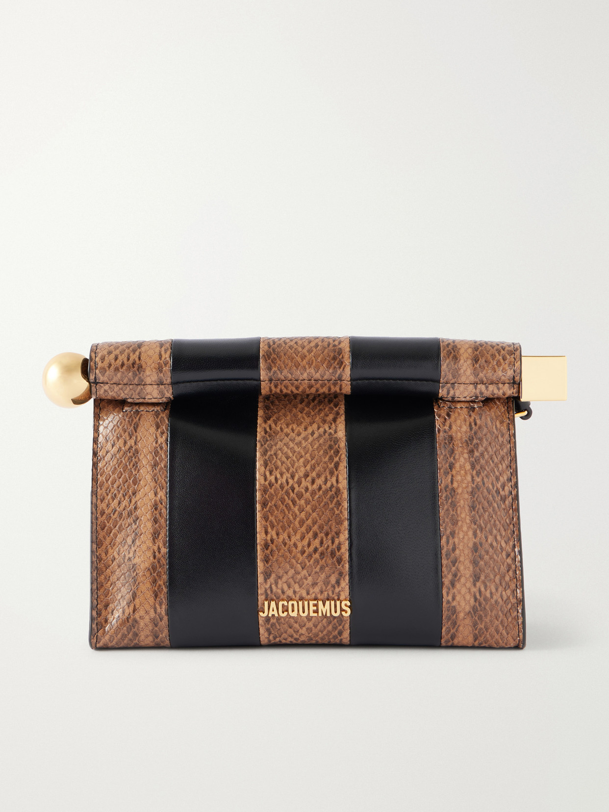 Jacquemus Le Sac Ronde Carré Two-tone Paneled Snake-effect And Leather Clutch In Multi
