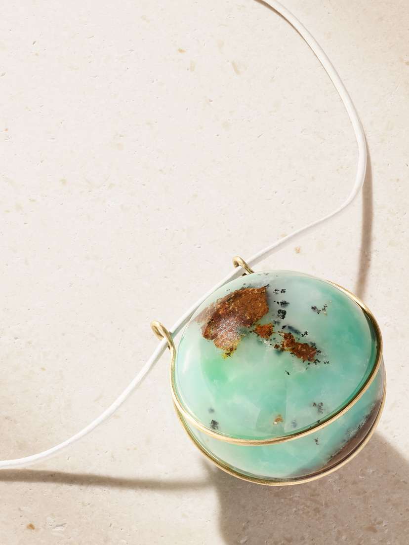 Marisa Klass 18-karat Gold, Chrysoprase And Leather Necklace