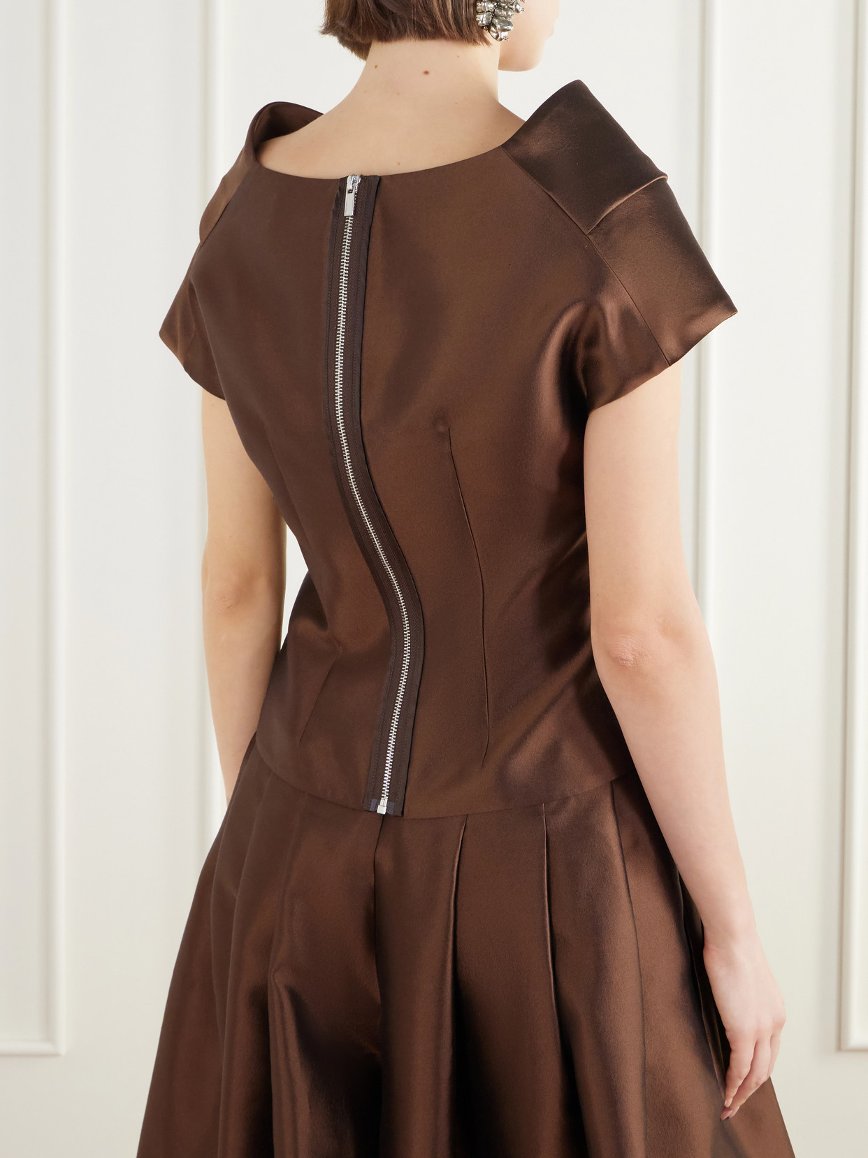 Pleated Darted Silk And Wool-Blend Twill Top