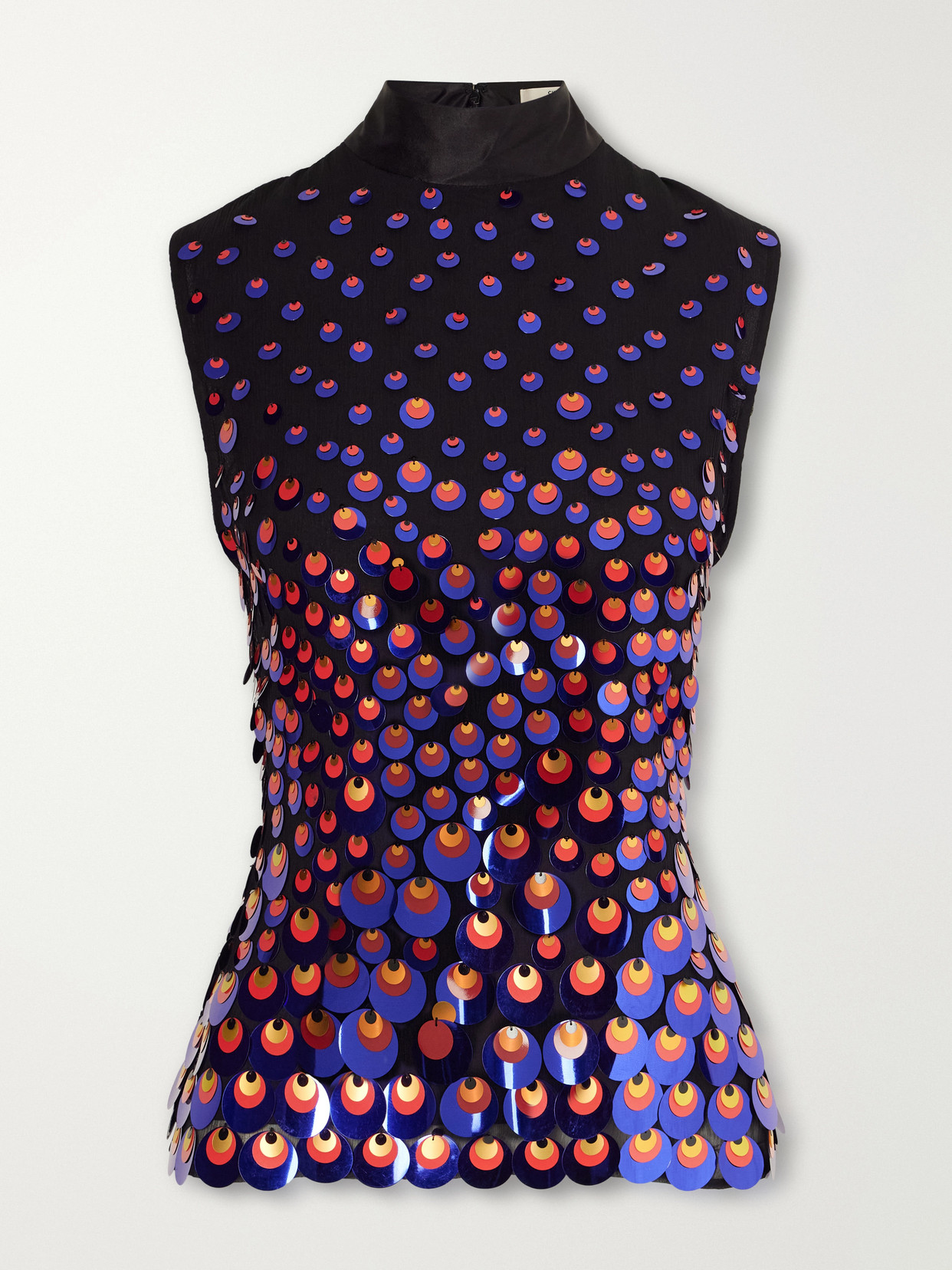 Sequin-Embellished Silk-Crepon Turtleneck Top