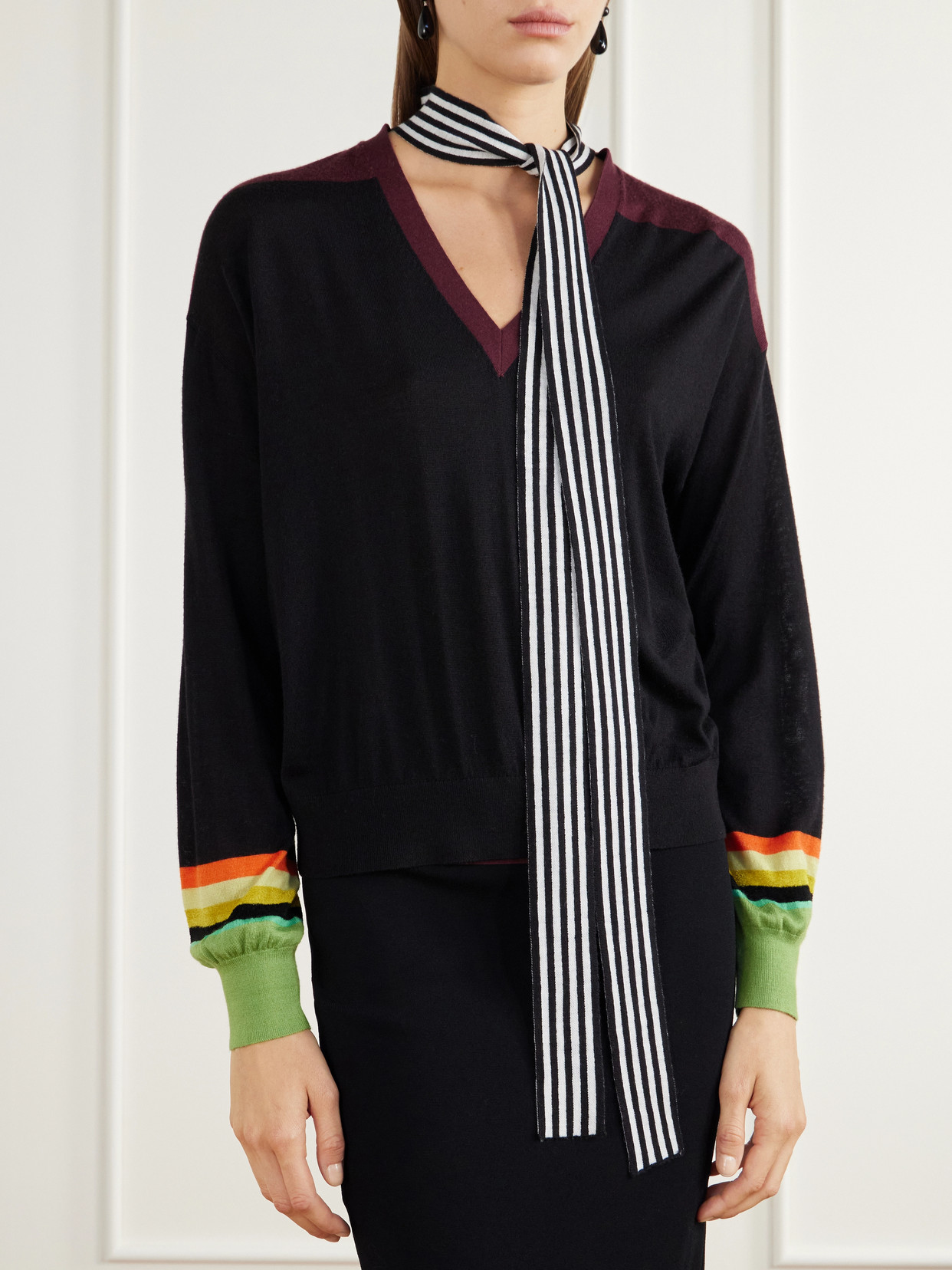 Tie-Detailed Striped Wool And Silk-Blend Sweater