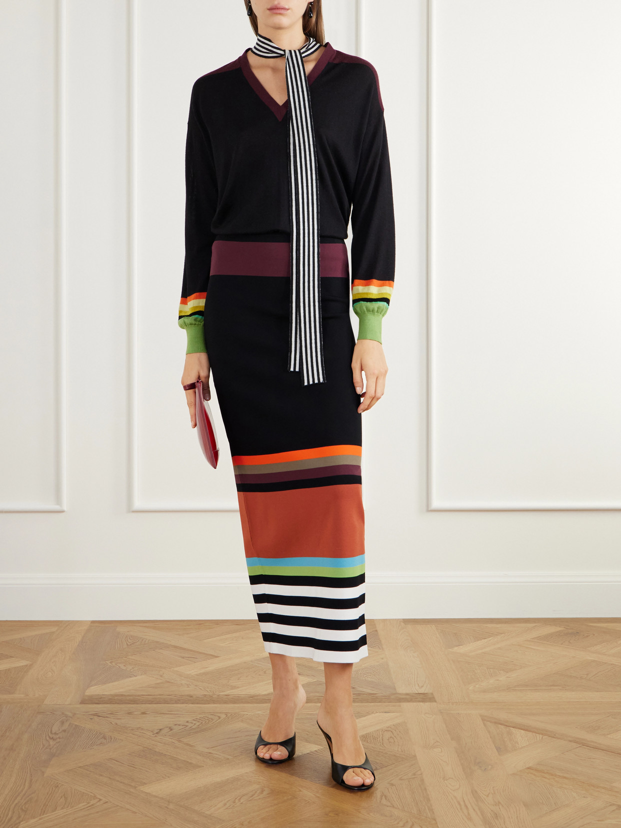 Tie-Detailed Striped Wool And Silk-Blend Sweater