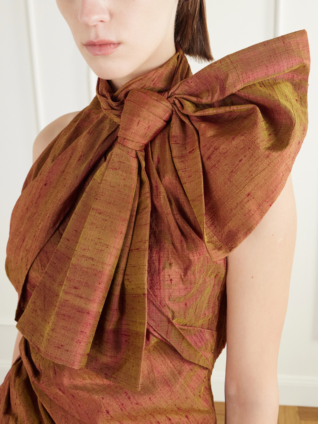Draped Silk-Dupioni Halterneck Top