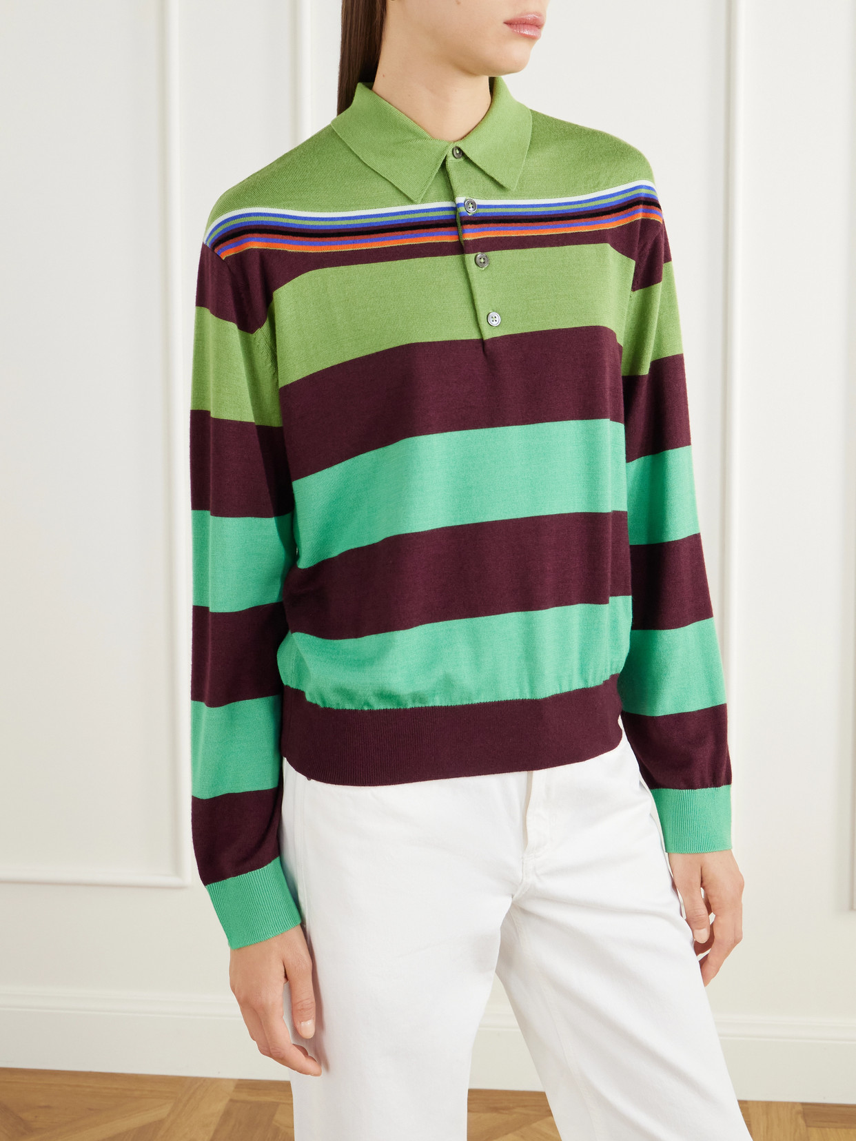 Striped Wool And Silk Blend Polo