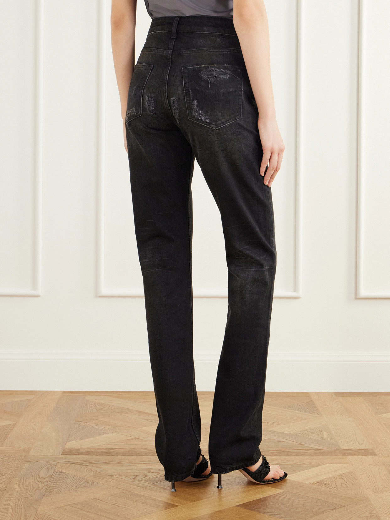 Washed Mid-Rise Straight-Leg Jeans