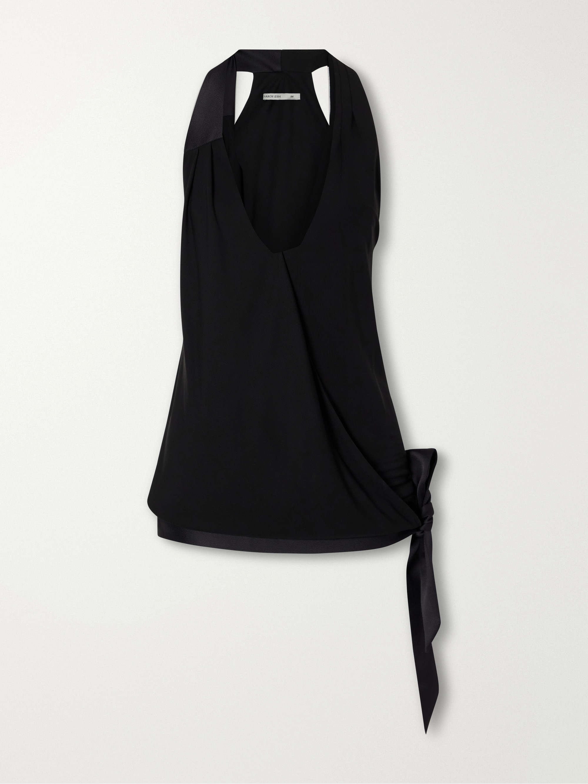AARON ESH Tie-detailed satin-trimmed jersey halterneck tank