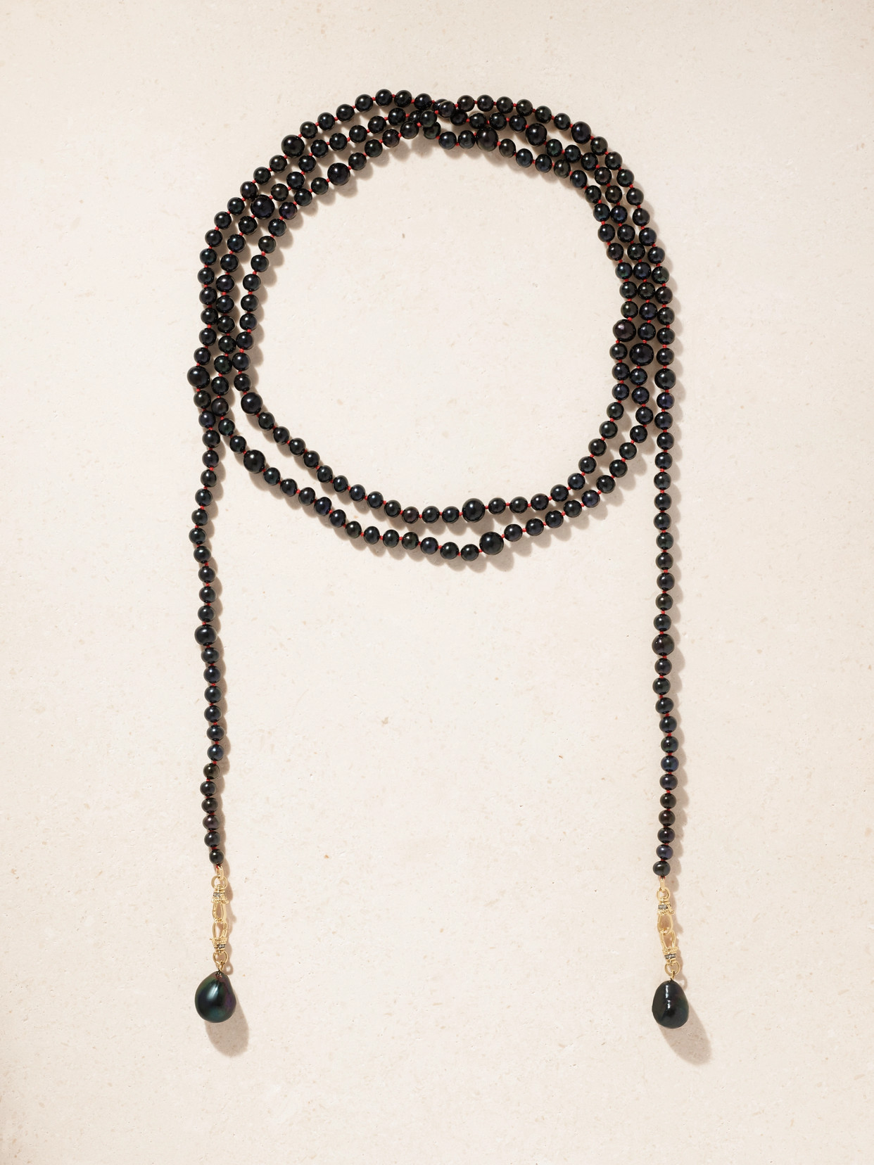Lucy Delius 14-karat Gold, Pearl And Diamond Beaded Necklace In Black