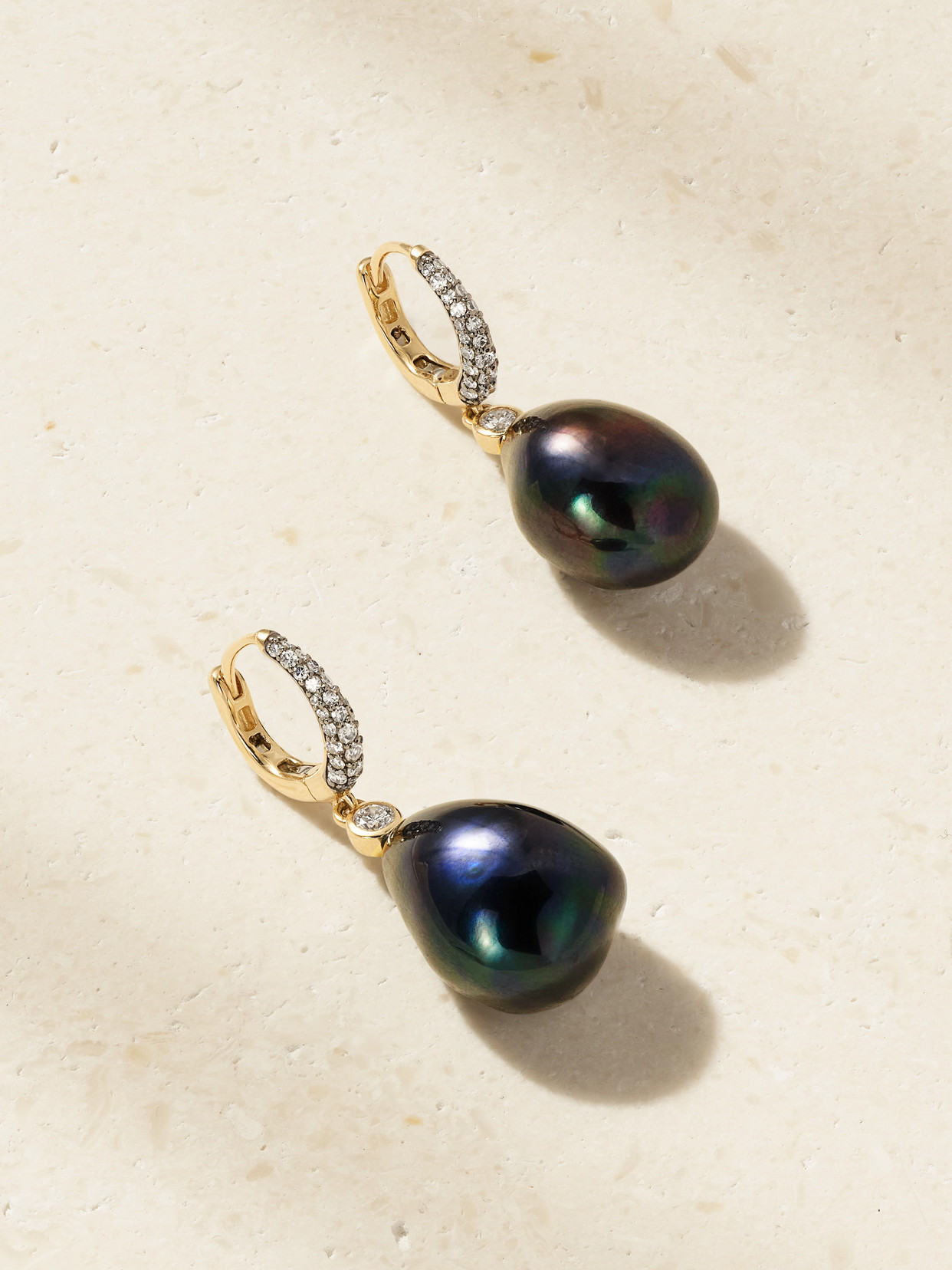 Lucy Delius Nyx 14-karat Gold, Diamond And Pearl Earrings In Black