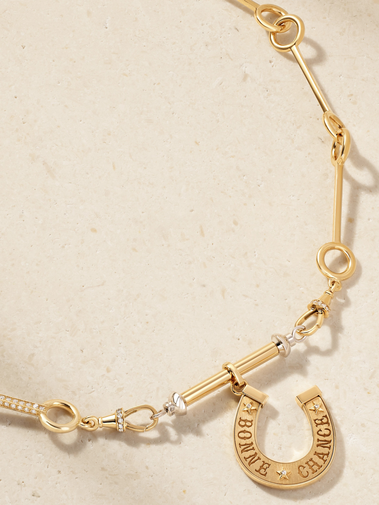 Marie Lichtenberg Small Bonne Chance 18-karat Yellow And White Gold Diamond Necklace