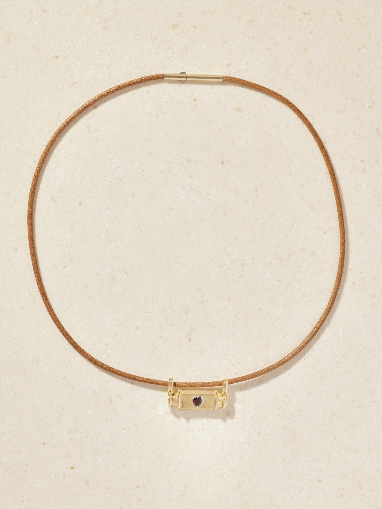 Marie Lichtenberg Clover Smash Locket 18-karat Gold, Garnet And Leather Necklace