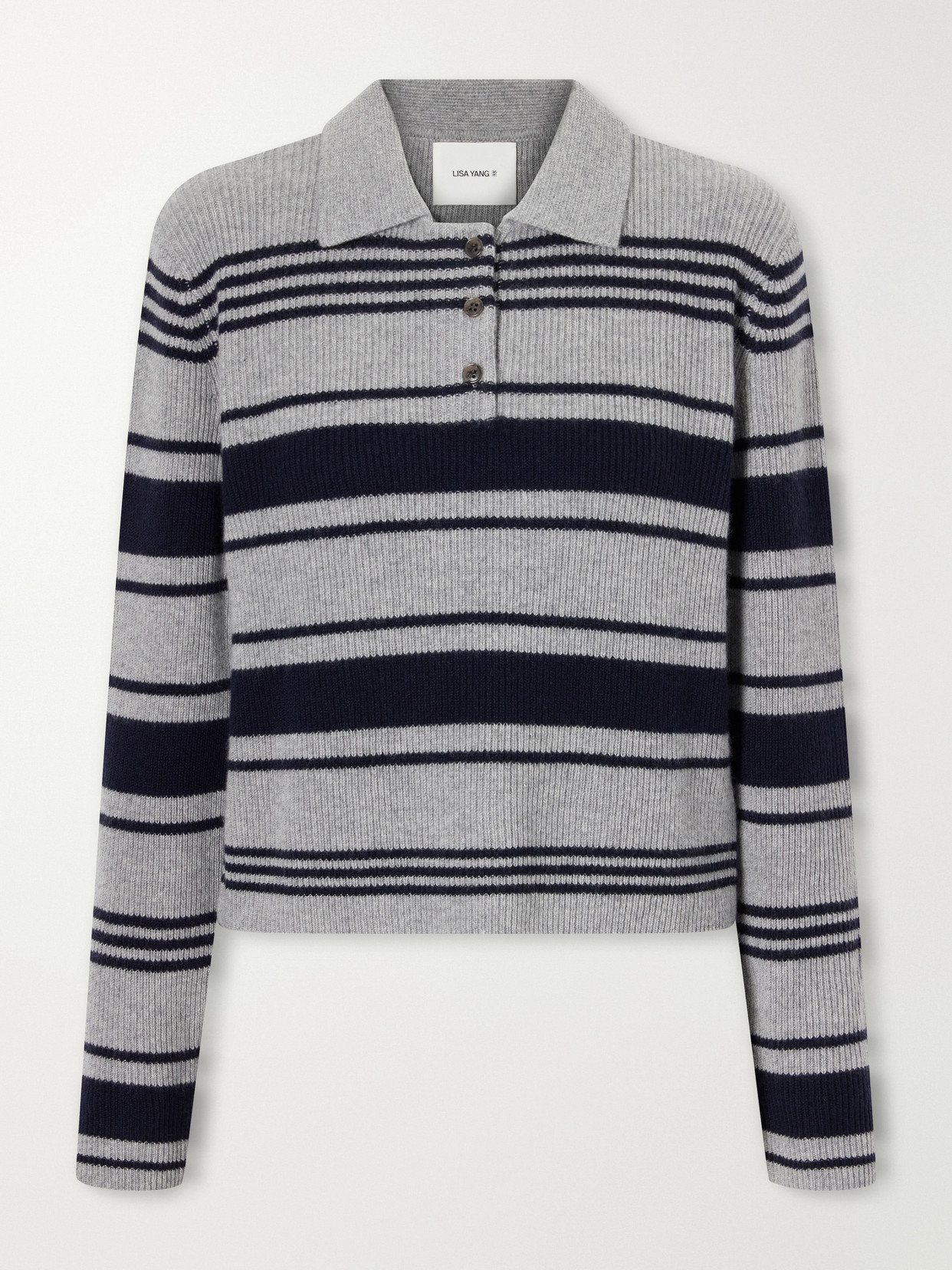 Lisa Yang Tinna Striped Ribbed Cashmere Sweater In Gray