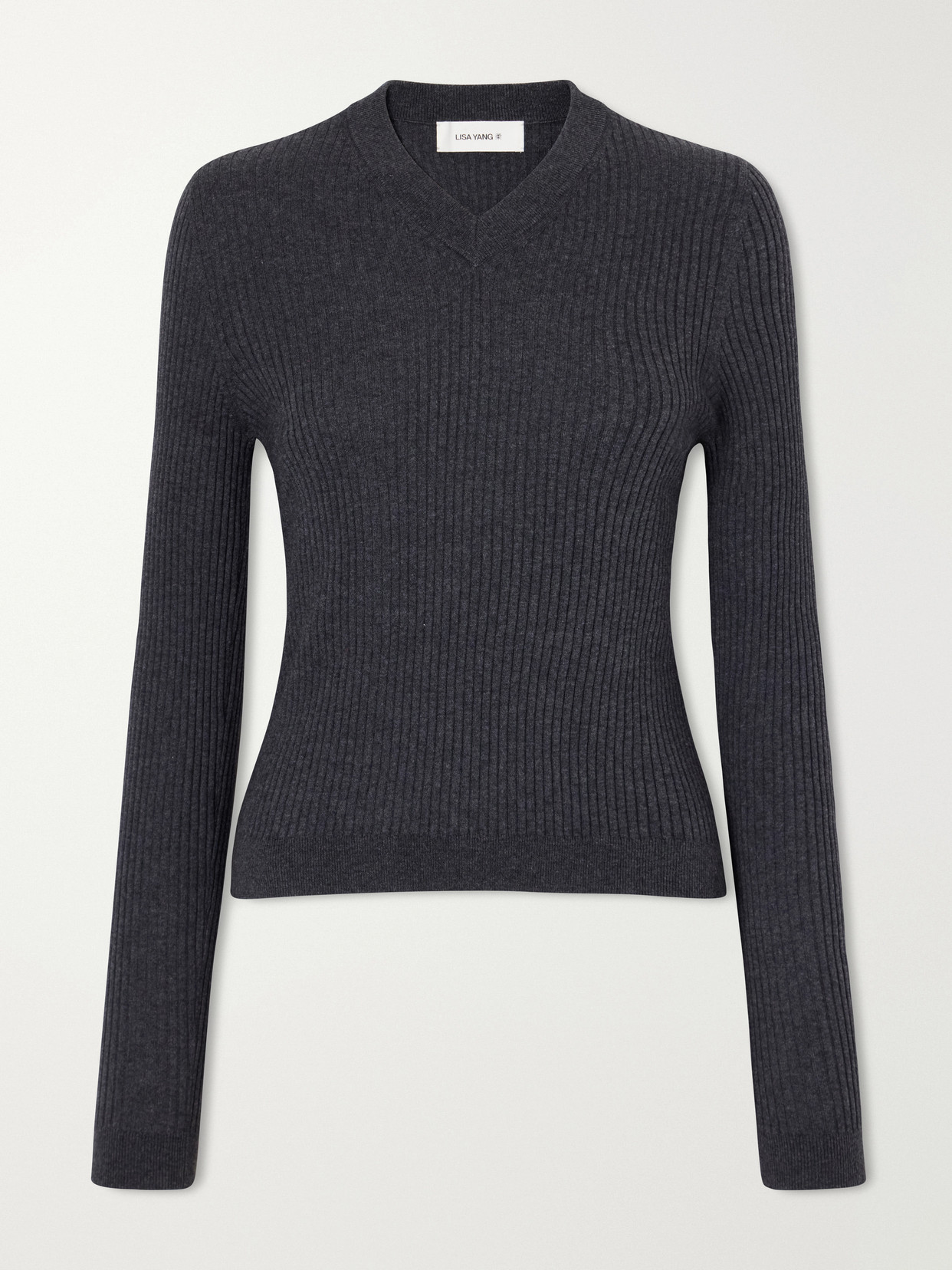 Lisa Yang Marguerite Ribbed Cotton And Cashmere-blend Sweater In Gray