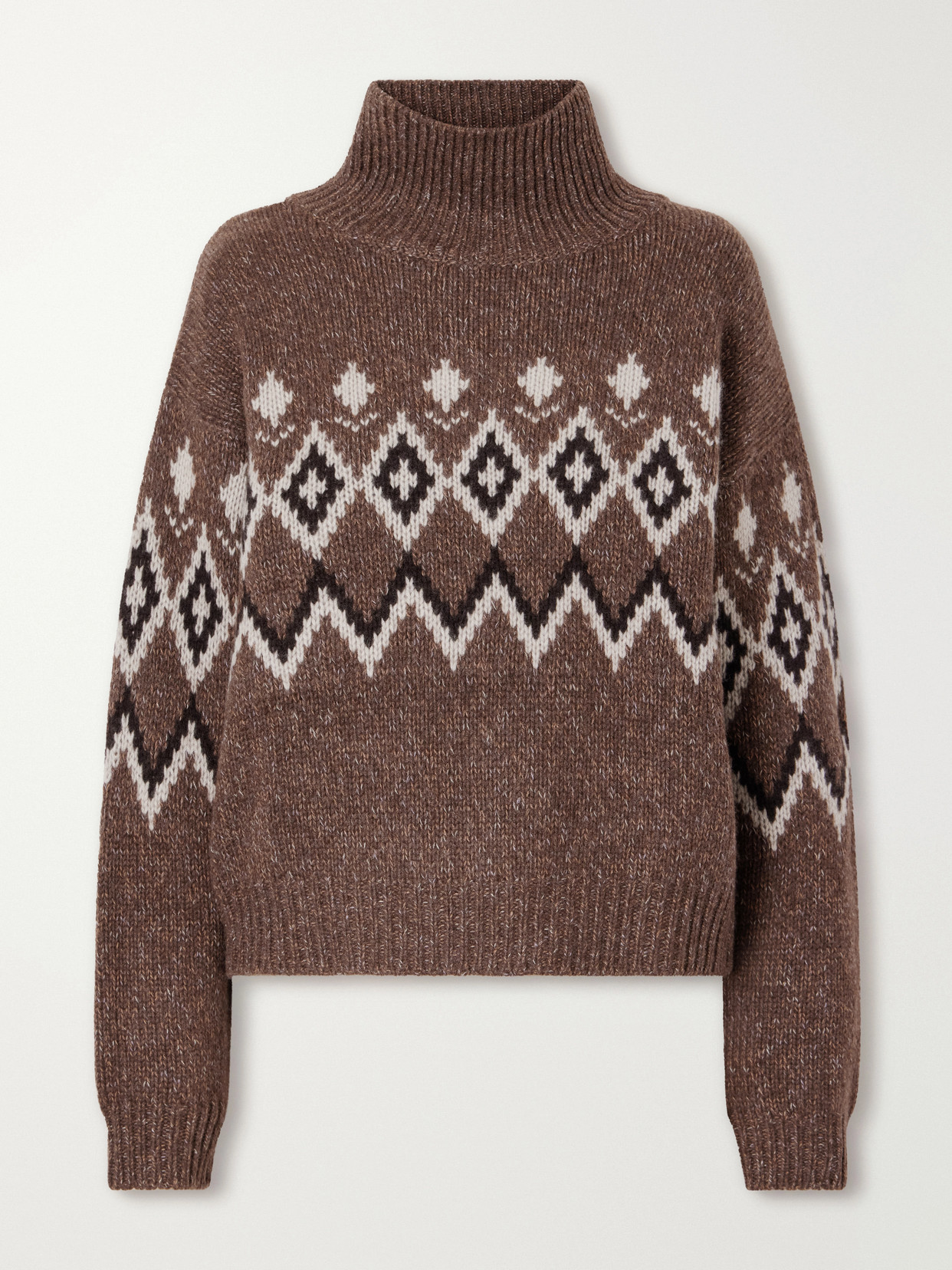 Lisa Yang Gudrun Fair Isle Cashmere Turtleneck Sweater In Brown