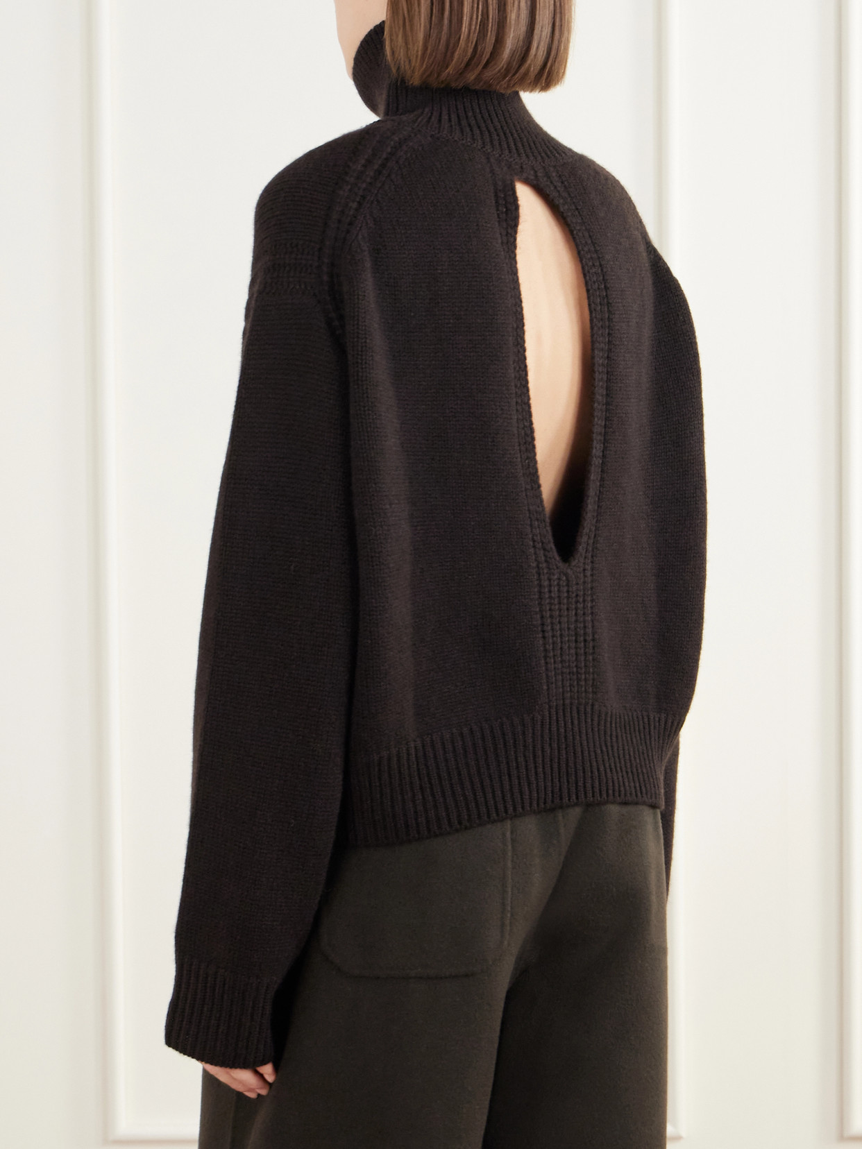 Tiona Open-Back Cashmere Turtleneck Sweater