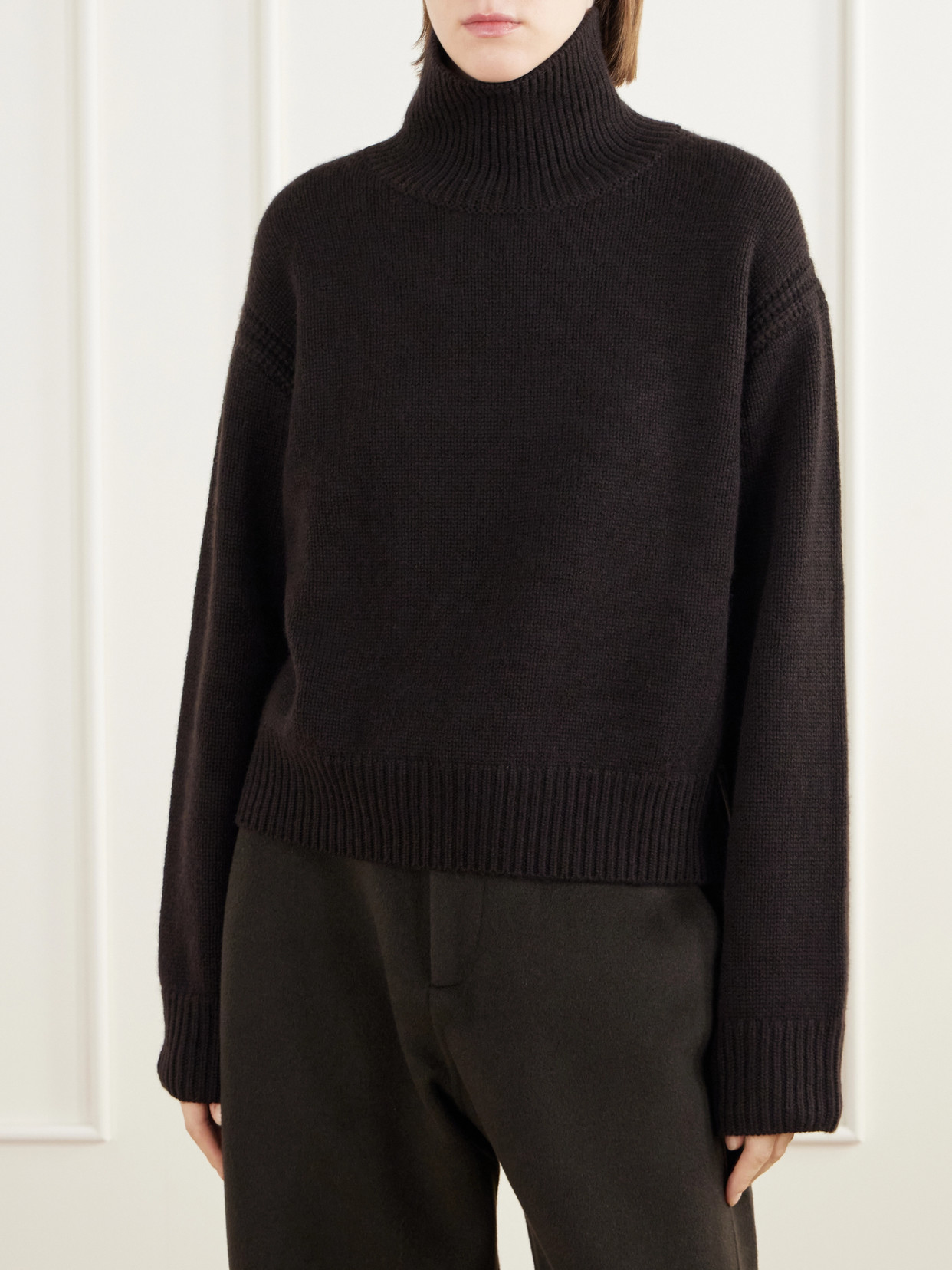 Tiona Open-Back Cashmere Turtleneck Sweater