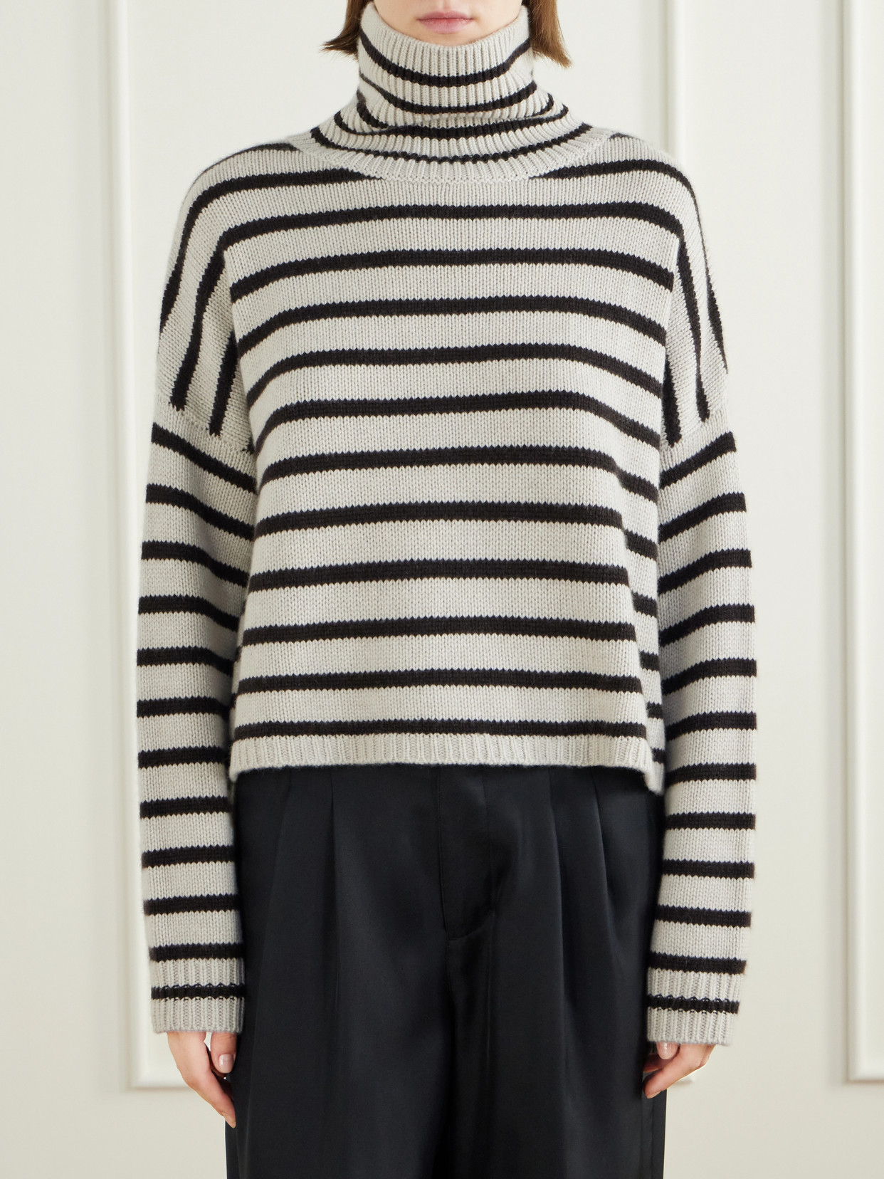 Zerlina Striped Cashmere Turtleneck Sweater