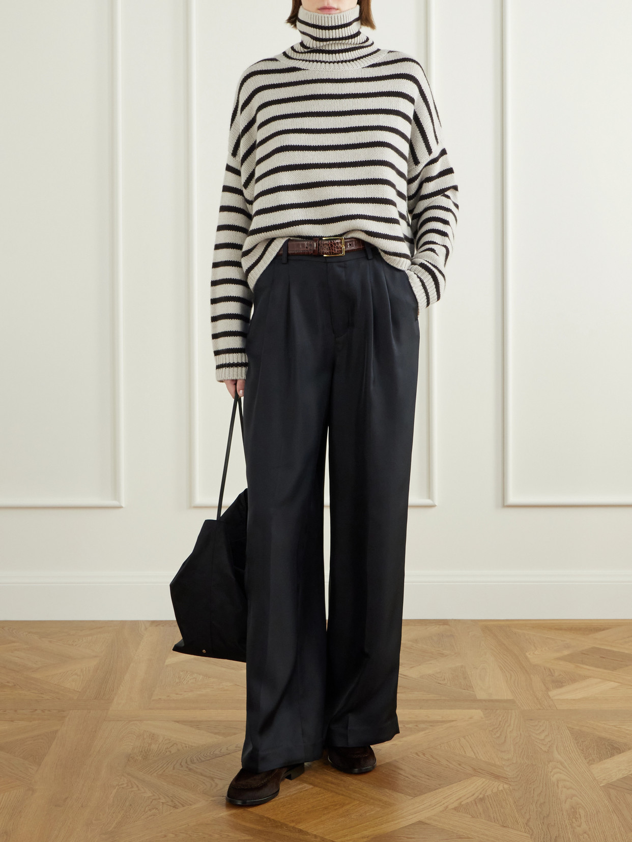 Zerlina Striped Cashmere Turtleneck Sweater