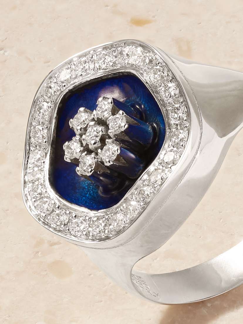 Ilaria Icardi Flower 18-karat White Gold, Diamond And Enamel Signet Ring | Thumbnail 4