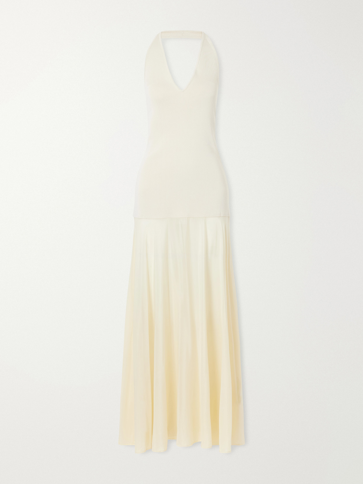 St Agni Circle Mesh And Crepe Halterneck Maxi Dress In Neutrals