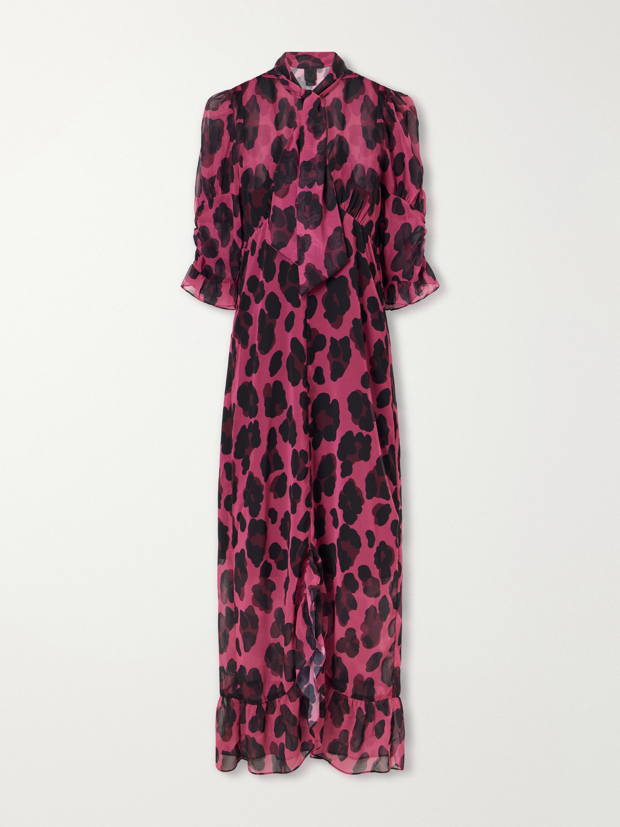 Anna Sui Tie-detailed Ruffled Animal-print Voile Midi Dress In Pink