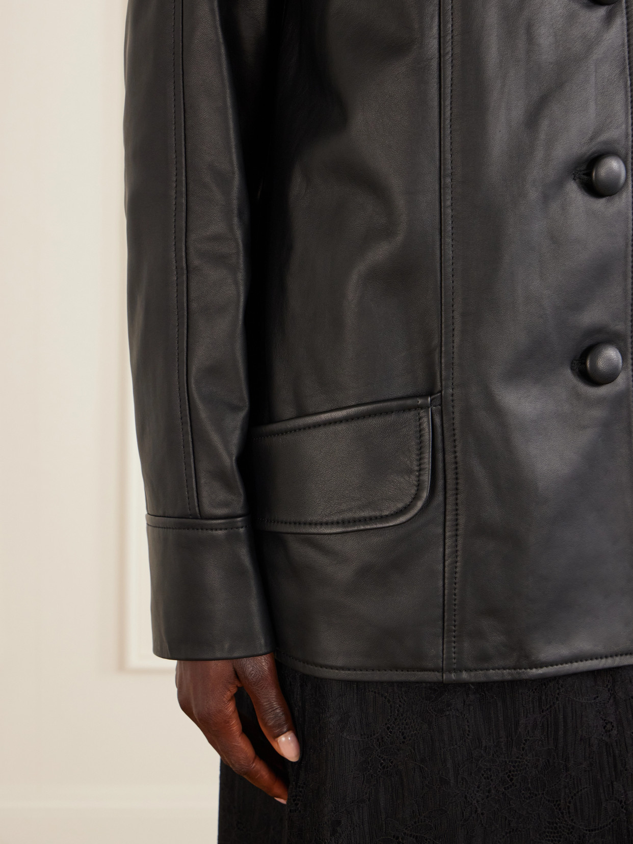 Anna Sui Paneled Leather Jacket In Black