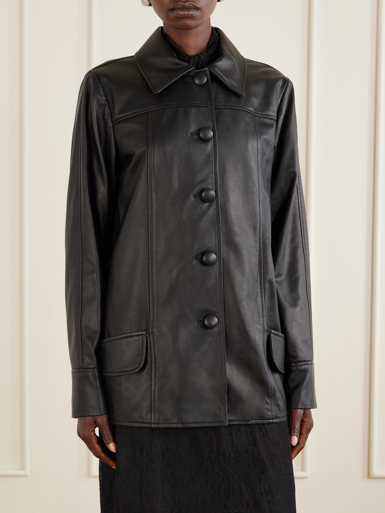 Anna Sui Paneled Leather Jacket In Black