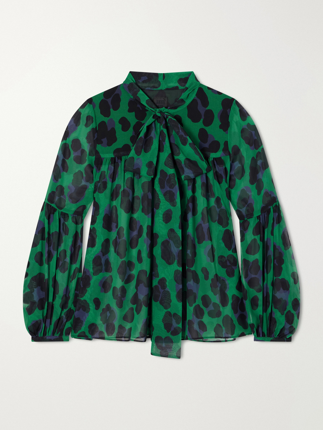 Anna Sui Knotted Gathered Leopard-print Georgette Blouse In Green