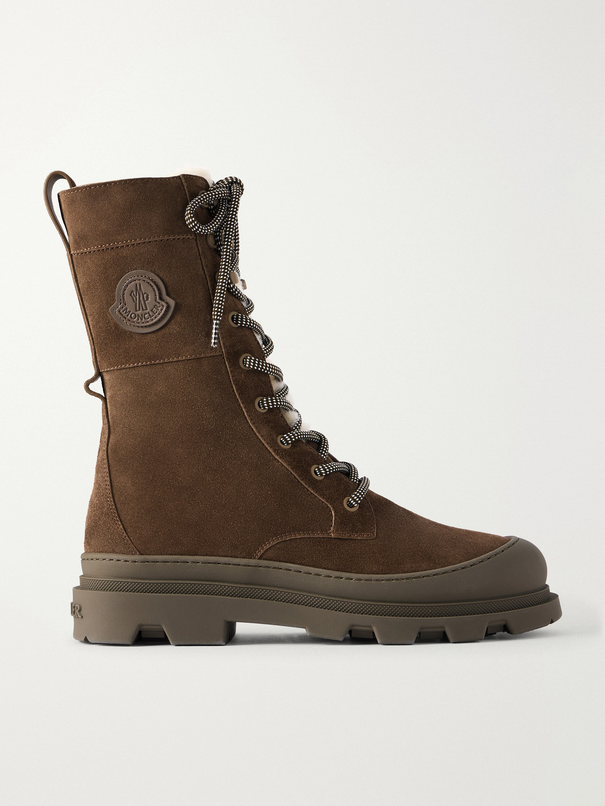 Moncler Vera High Shearling-lined Suede Ankle Boots In Brown