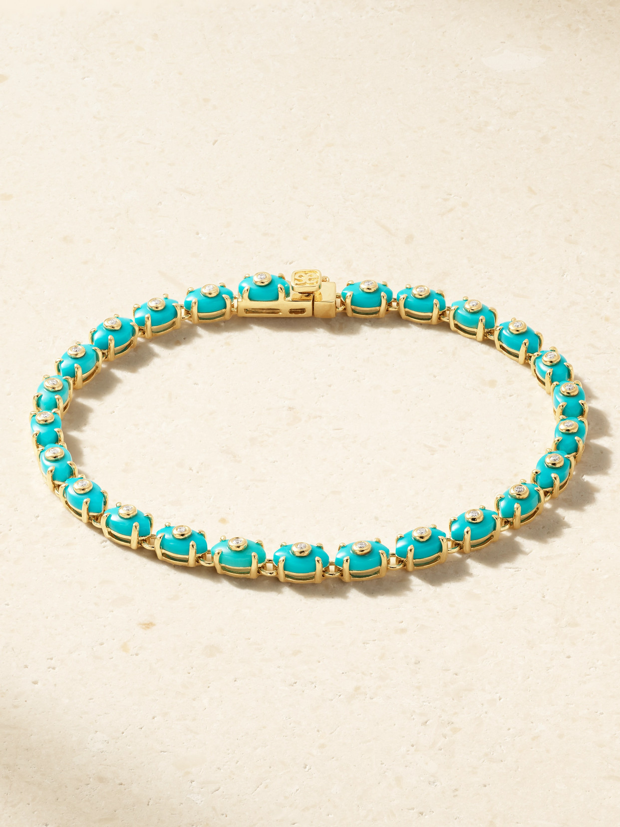 Sydney Evan Eternity 14-karat Gold, Diamond And Turquoise Bracelet In Unknown