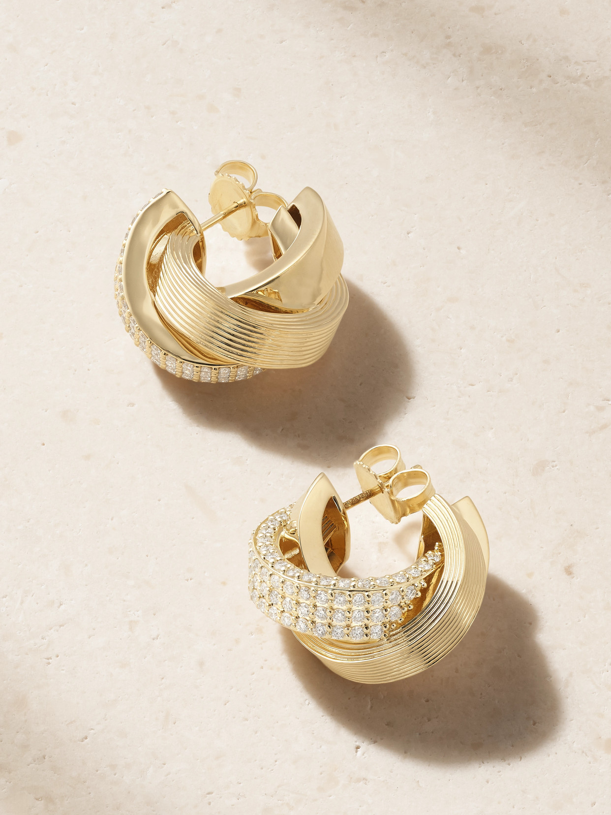 Sydney Evan Tri Linked 14-karat Gold And Diamonds Hoop Earrings