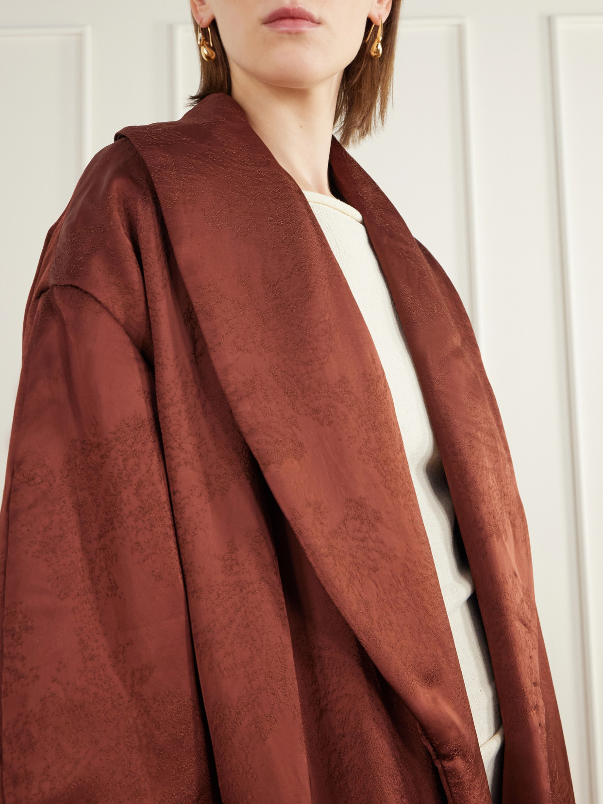 Mergui Floral Satin-Jacquard Coat