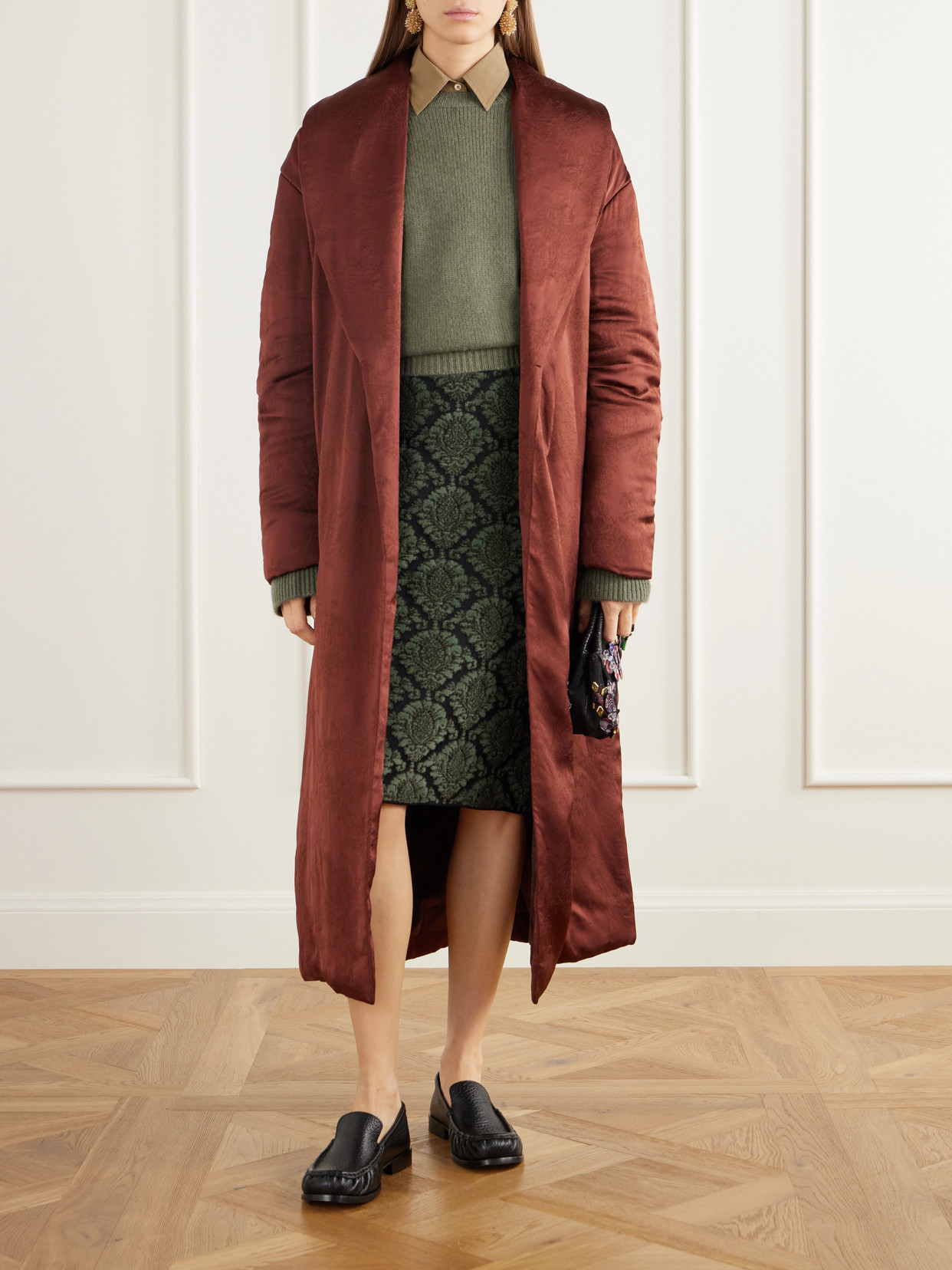 Mergui Floral Satin-Jacquard Coat