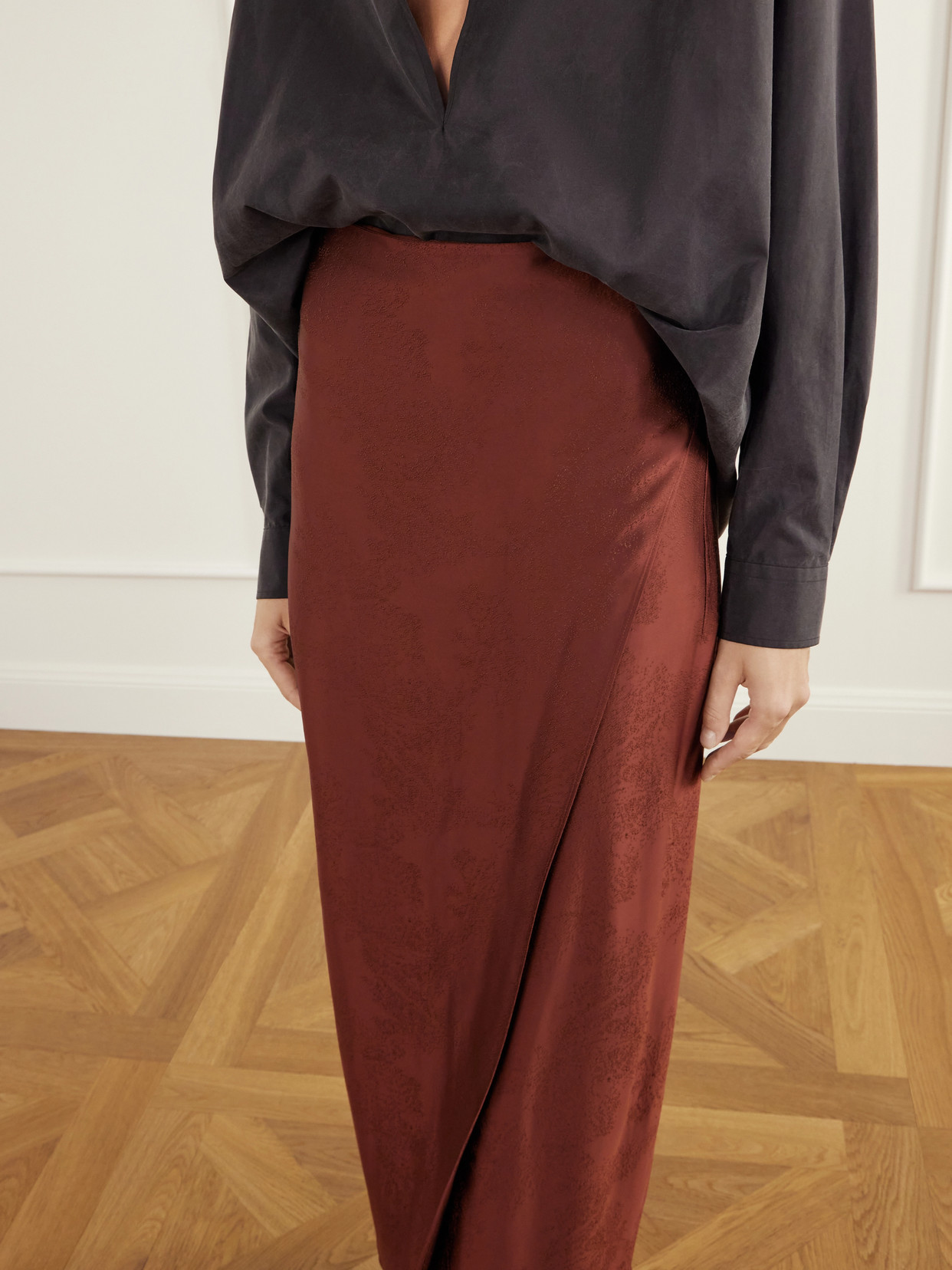 Althea Wrap-Effect Satin-Jacquard Maxi