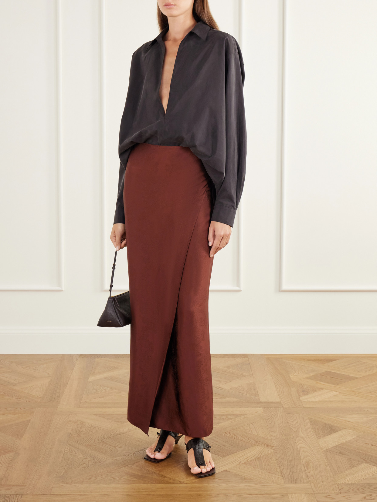 Althea Wrap-Effect Satin-Jacquard Maxi