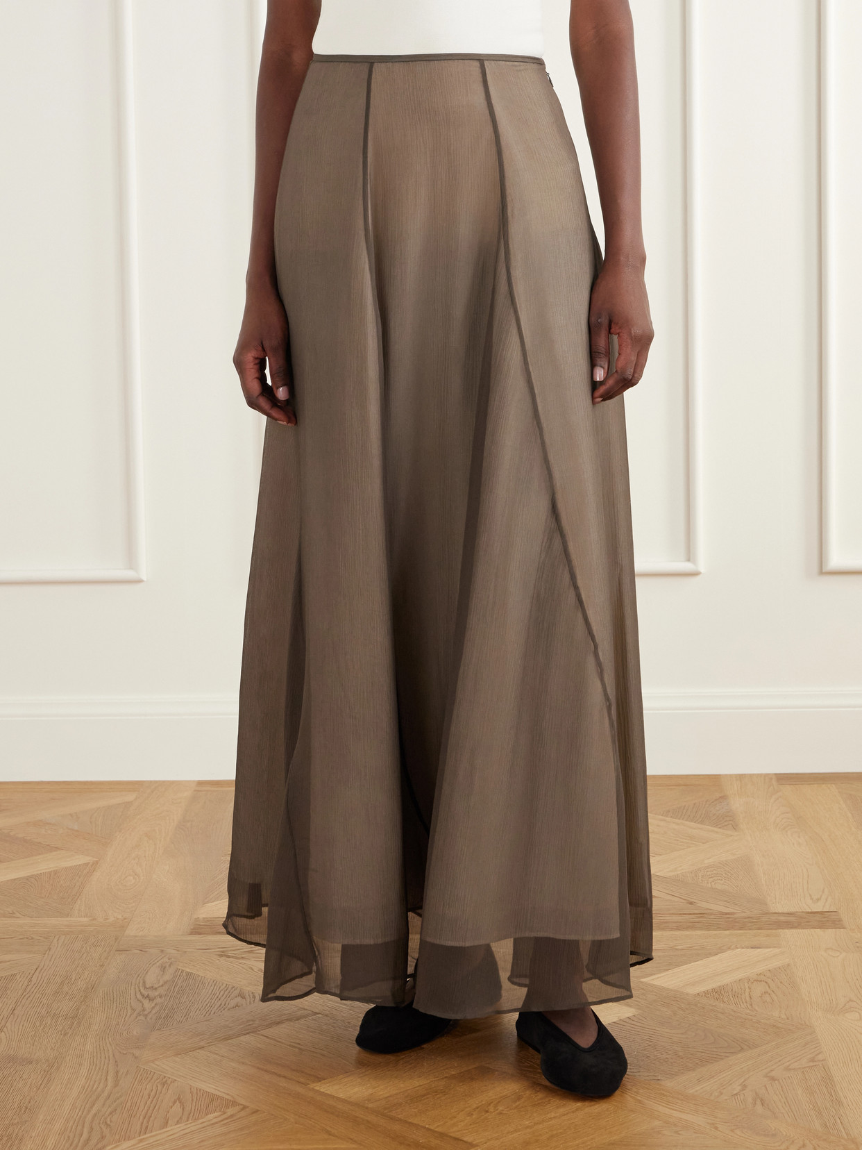 Layered Paneled Silk-Crepe De Chine Maxi