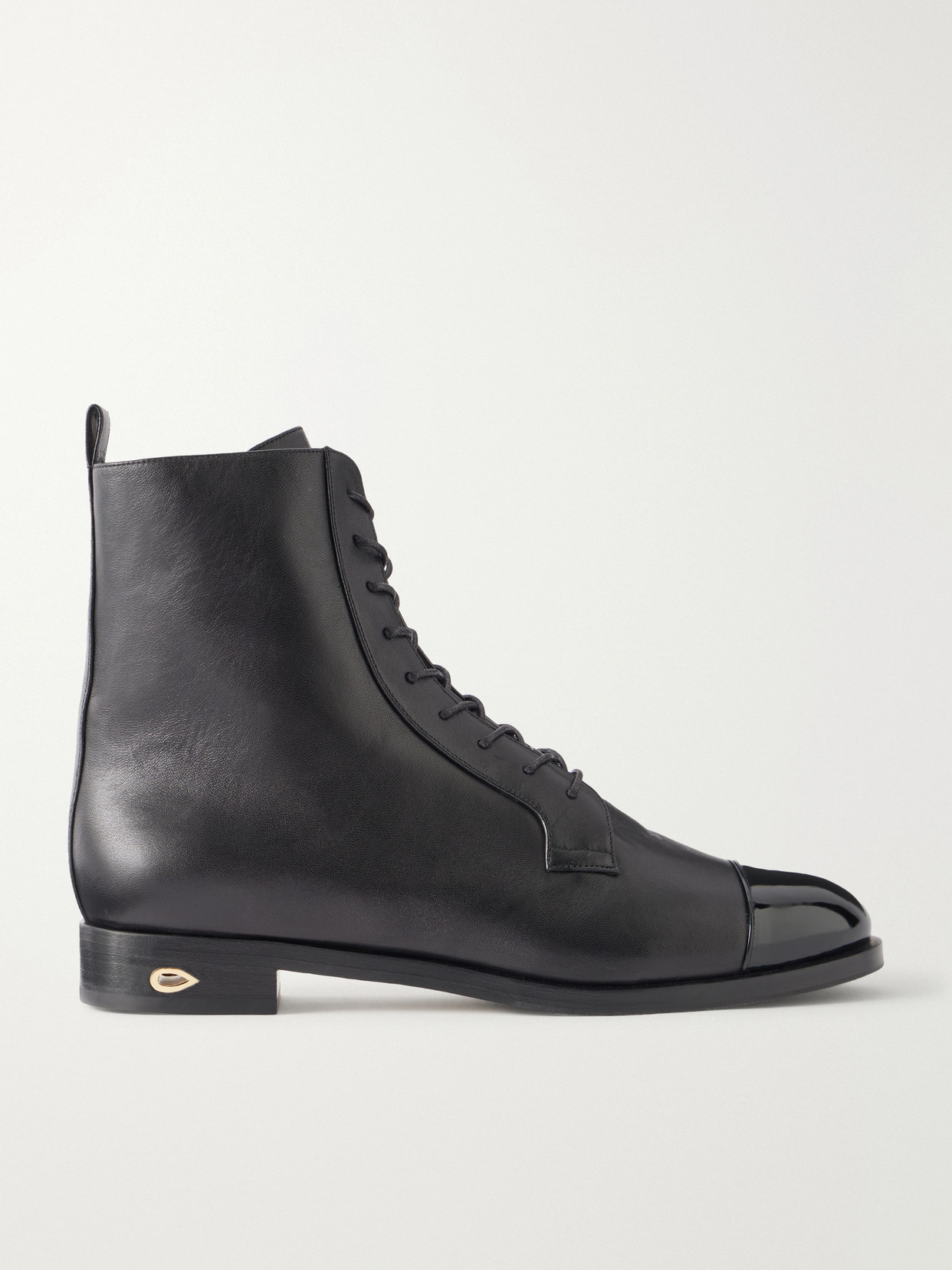 Jennifer Chamandi Brando Patent Leather-trimmed Leather Ankle Boots In Black