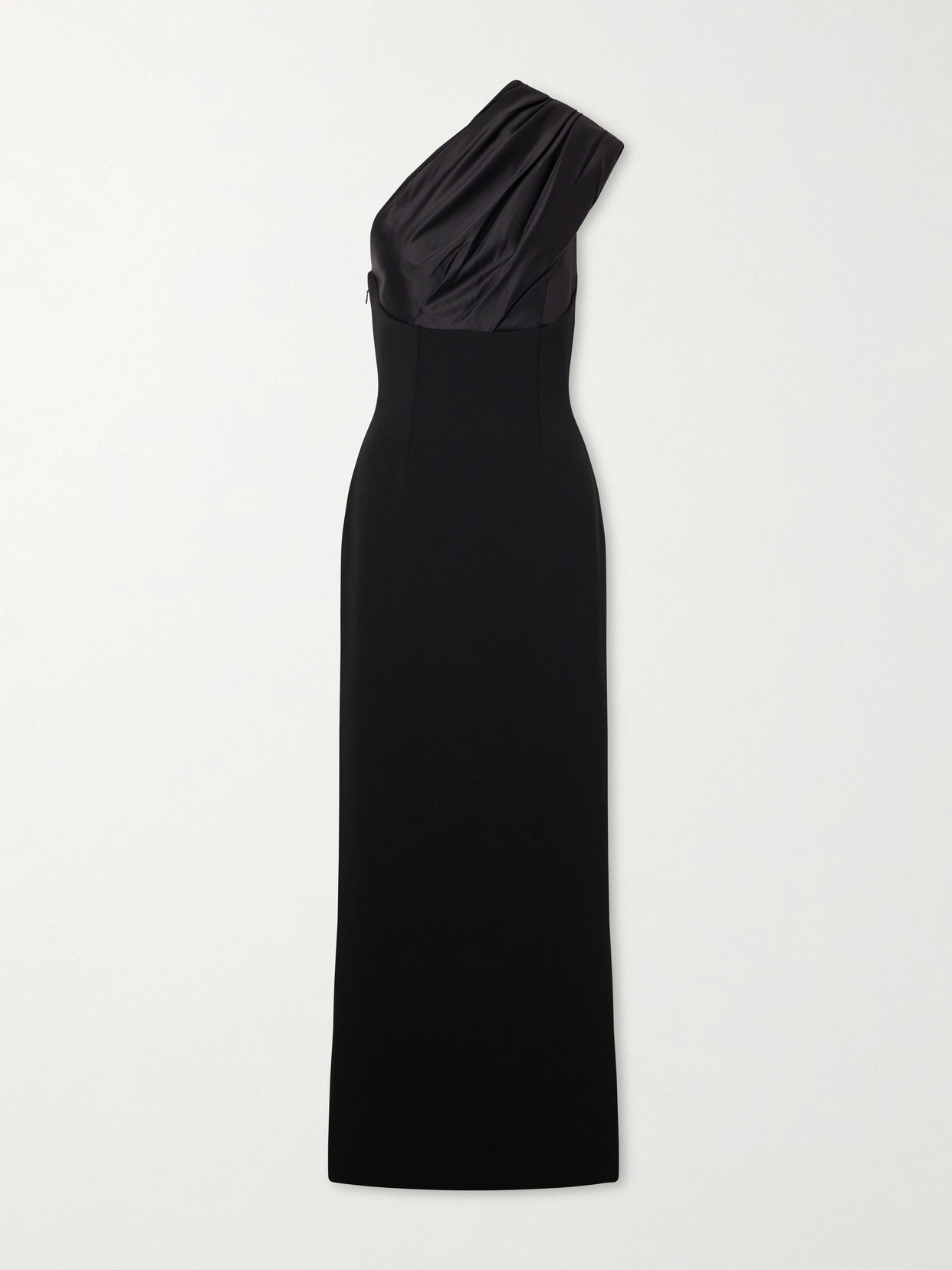 Solace London Gracie One-shoulder Pleated Satin Gown In Black