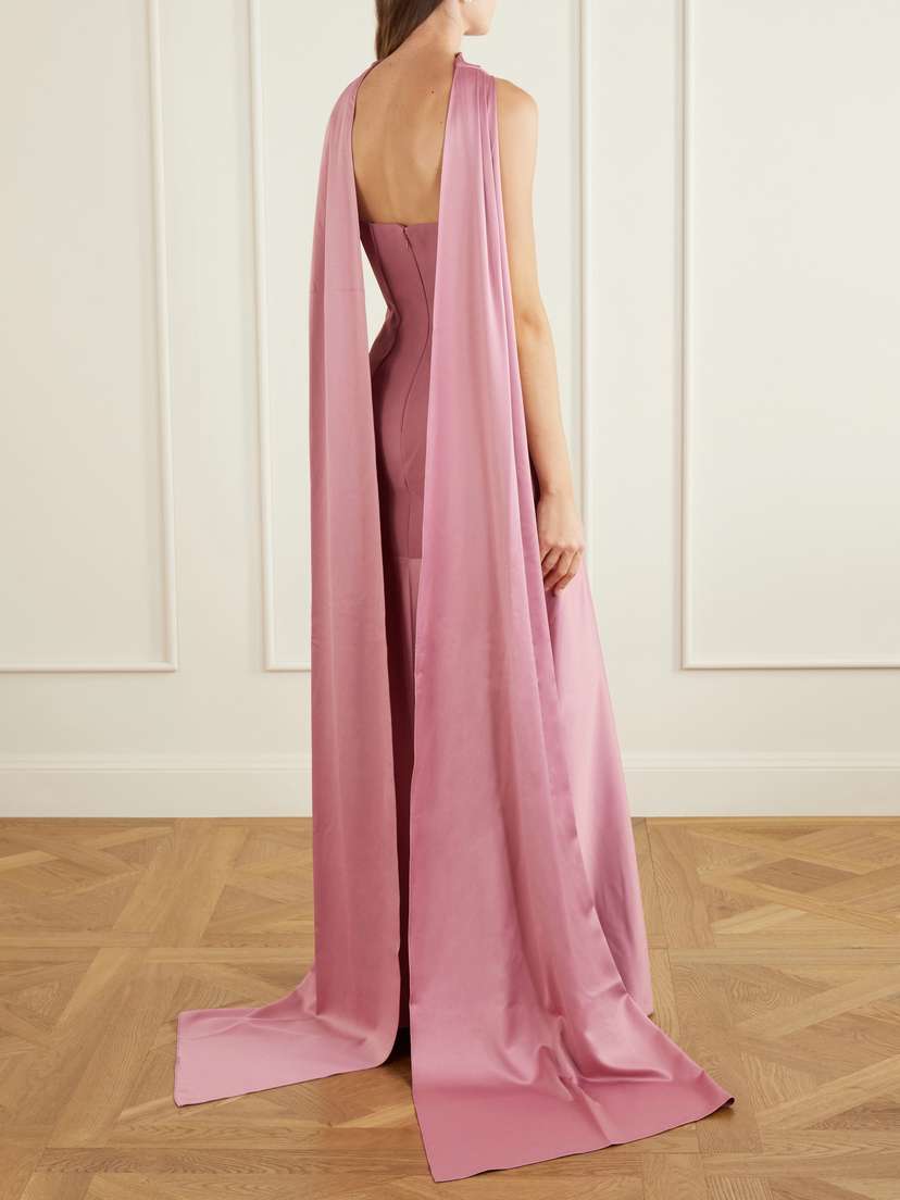 Solace London Mae Scarf-detailed Satin-trimmed Crepe Gown | Thumbnail 3 Solace London Mae Scarf-detailed Satin-trimmed Crepe Gown | Thumbnail 3