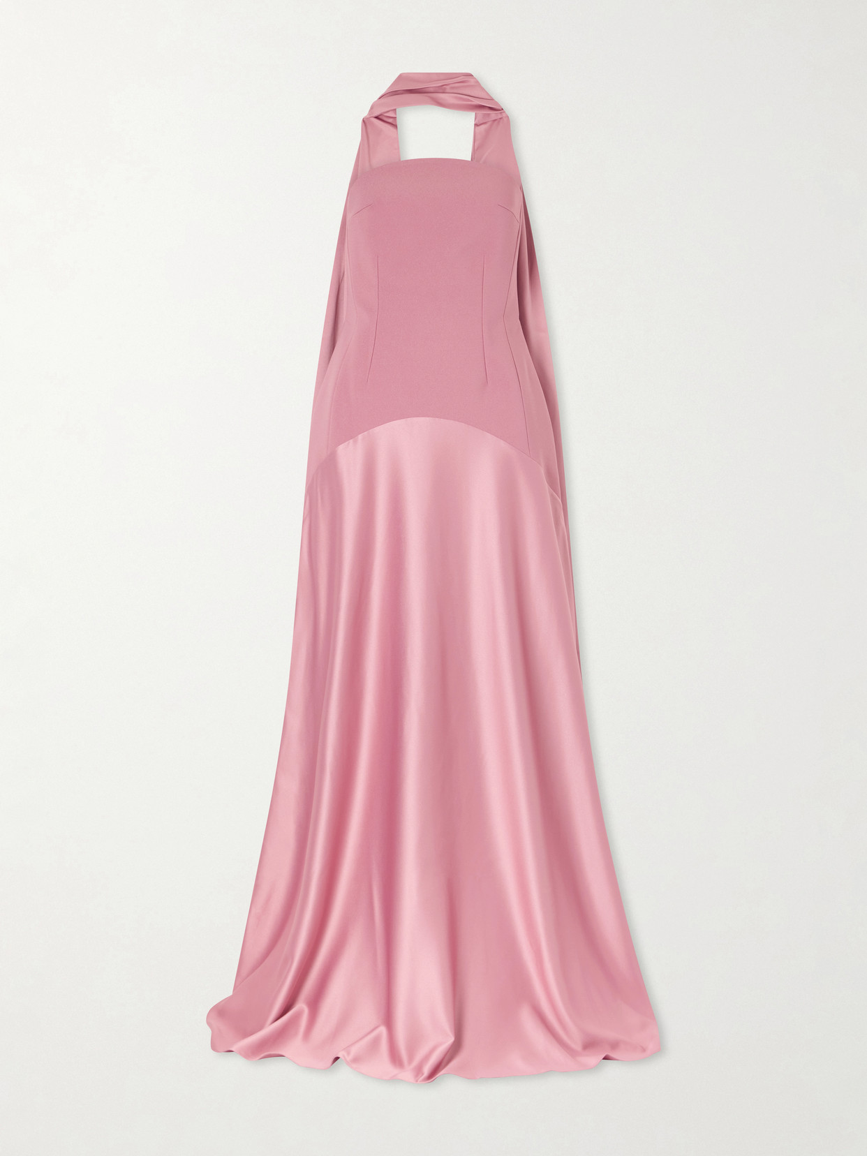 Solace London Mae Scarf-detailed Satin-trimmed Crepe Gown In Pink