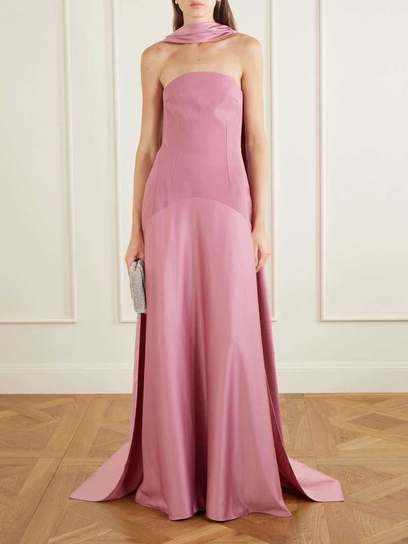 Solace London Mae Scarf-detailed Satin-trimmed Crepe Gown | Thumbnail 2 Solace London Mae Scarf-detailed Satin-trimmed Crepe Gown | Thumbnail 2