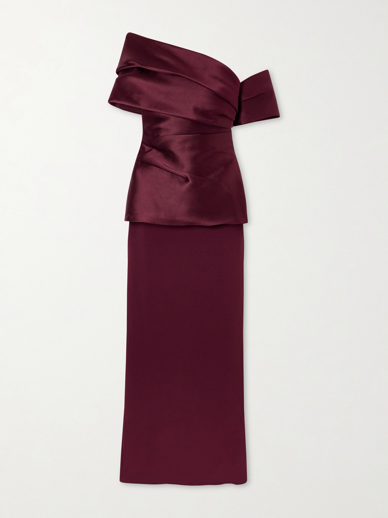 Solace London Lucine Off-the-shoulder Satin-twill Gown In Burgundy
