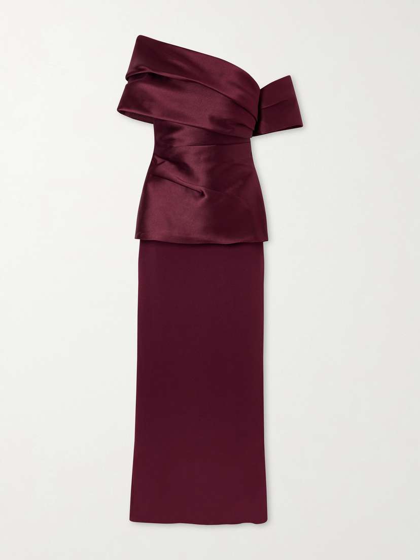 Solace London Lucine Off-the-shoulder Satin-twill Gown