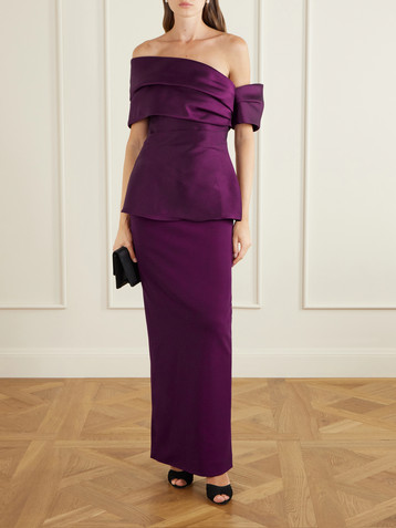 Solace London Lucine off-the-shoulder satin-twill gown